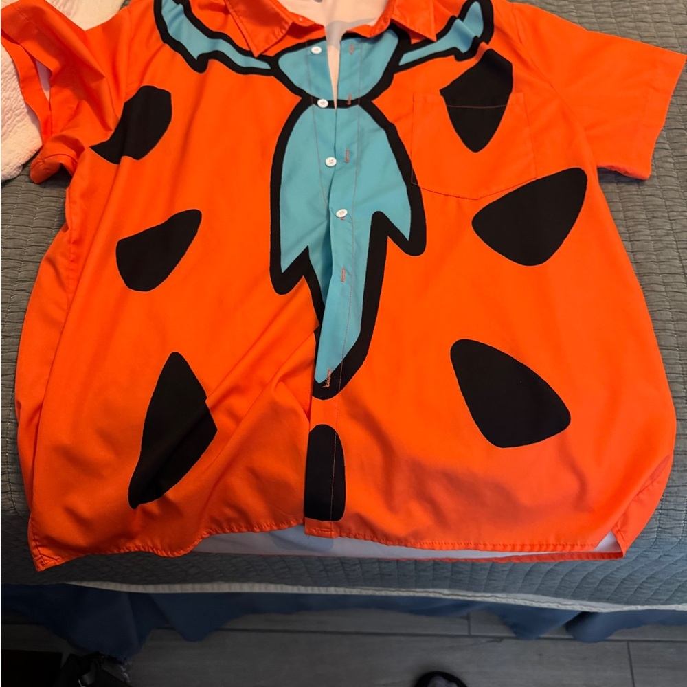 Fred Flinstone Orange and Blue Casual Button Down Shirt